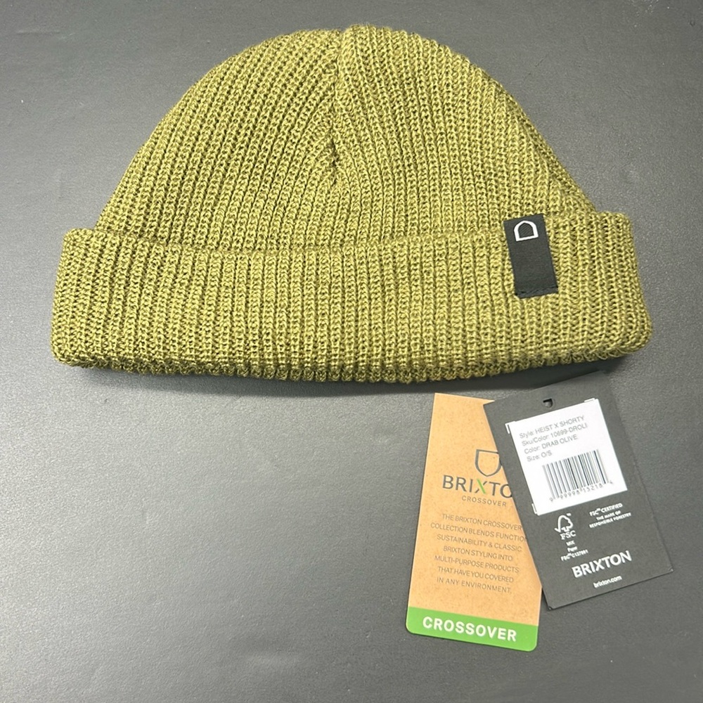 NEW Brixton Drab Military Olive Heist Shorty Rib Knit Beanie Toque Hat